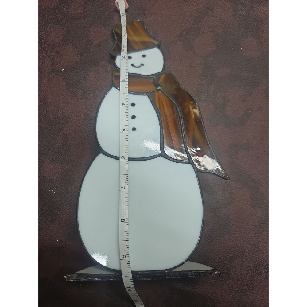 vtg stained glass snowman figurine on stand Half Of The Stand Is Broken 9" - Picture 4 of 4